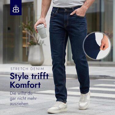 Чоловічі джинси BARBONS Regular-Fit Stretch — класичні прямі джинси синього кольору для бізнесу та відпочинку, 36W / 32L