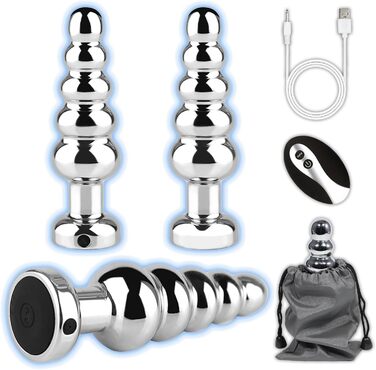 Вібратор для анального сексу AMAZBEE з дистанційним керуванням, 10 режимів, масажер простати, металевий дildo з 5 намистин