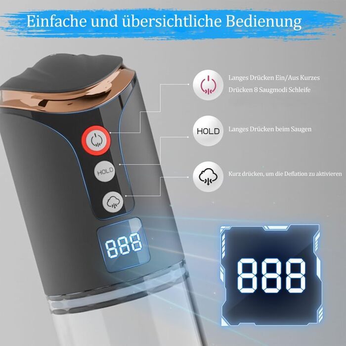 Електрична пеніс-насос Kuaecr для чоловіків: 8 режимів, 2 насадки, подовження ерекції, USB-зарядка