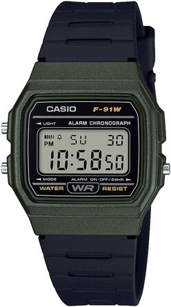 Спортивний унісекс годинник Casio F-91WM (Зелений) — класична цифрова модель