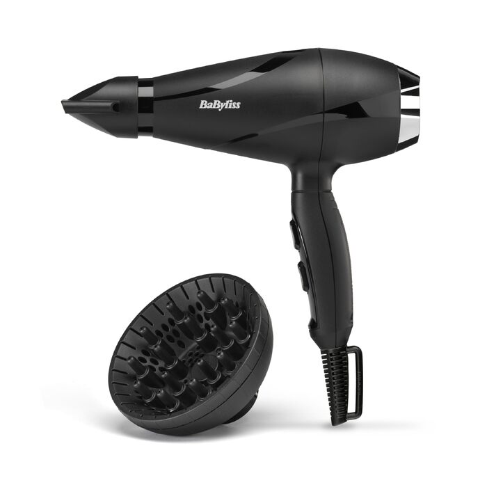 Фен для волосся BaByliss Shine Pro 2200 (6713DE) 2200Вт, іонізація, антифриз-ефект, з дифузором та концентратором, чорний, Made in Italy
