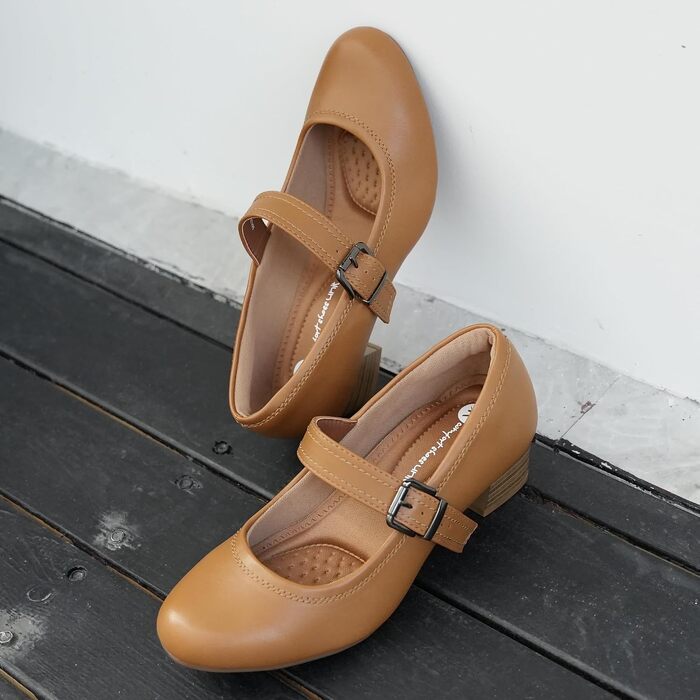 Жіночі ортопедичні туфлі Mary Janes Ortho + Rest для Hallux Valgus, класичні pumps на низькому стійкому каблуку, колір Tan (37 EU)