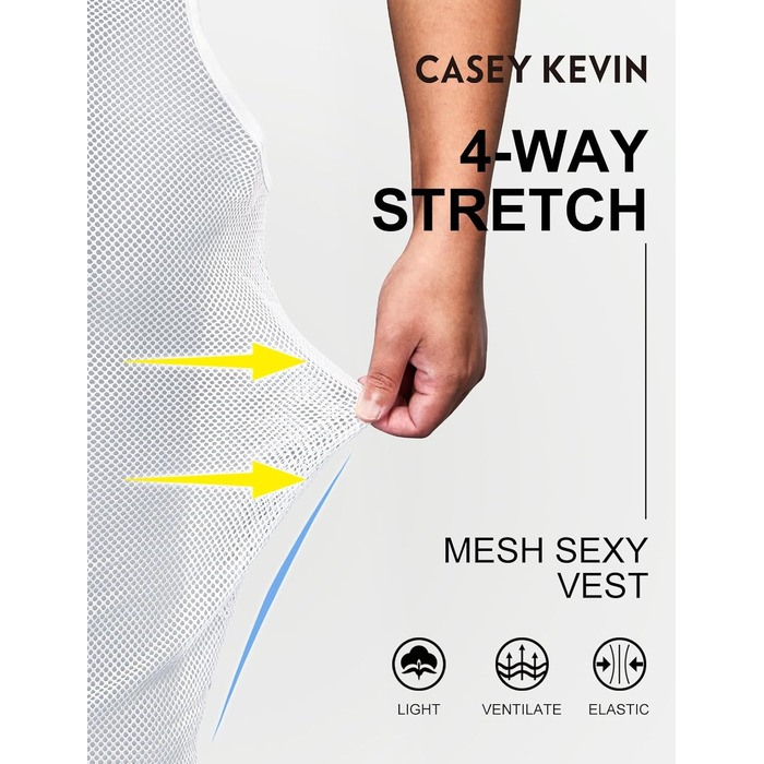 Чоловіча сітчаста майка Casey Kevin Herren Netz Tank Tops, прозора сорочка з круглою горловиною, Cubwear (M, білий)