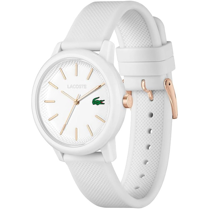 Жіночий кварцовий годинник Lacoste 12.12 білого кольору з силіконовим ремінцем Petit Piqué