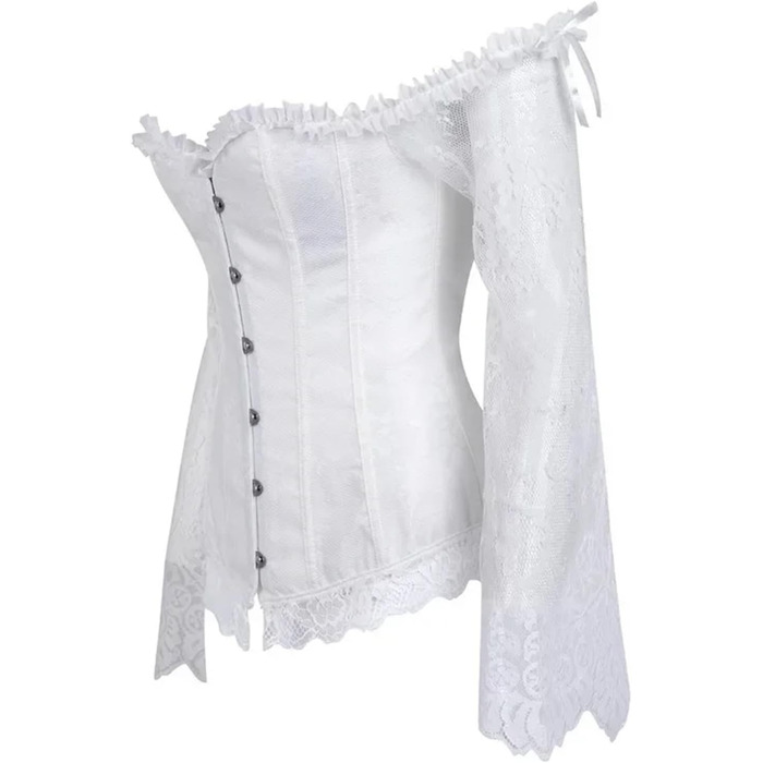 Корсетне плаття WDSBZNB для жінок, біле корсет-топ у великих розмірах, бюстгальтер, жилет, мереживо, квітковий принт, мідер з довгим рукавом (2XL) XXL White