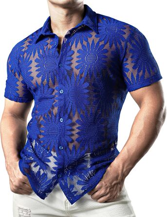 Чоловіча сорочка JOGA з мереживом, короткий рукав, літня, для відпочинку (XXL, Королівський соняшник)
