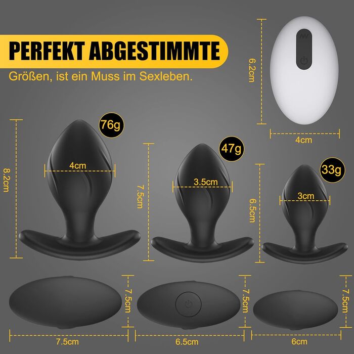 Набір анальних пробок Meeteel (4 шт.) з силікону з 12 режимами вібрації та 3 розмірами. Підходить для чоловіків та жінок, стимуляція простати.