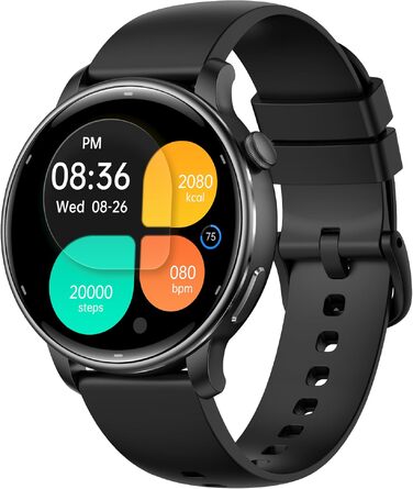 Смарт-годинник для жінок з AMOLED-екраном, GPS та фітнес-трекером, водонепроникність 3ATM, моніторинг HR/SpO2, 110+ спортивних режимів (Чорний)