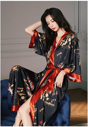 Легкий жіночий халат-кімоно з атласу, сауна, ванна, спа. Чорний, червоний, універсальний розмір.