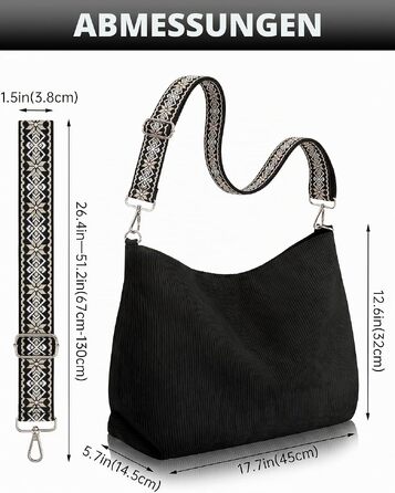 Жіноча сумка-шопер Prite великого розміру з вельвету, сумка-тоут з регульованим плечовим ременем для навчання, роботи, подорожей та покупок, чорна