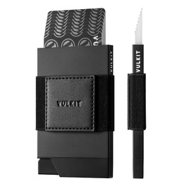 Слимок металевий картхолдер VULKIT Vc408 з Pop-Up механізмом, RFID-захистом та грошовим ремінцем, чорний