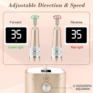 Електричний апарат для манікюру та педикюру Kredioo 11 в 1, 35000 об/хв, з LED-дисплеєм для гель-нігтів, колір шампань