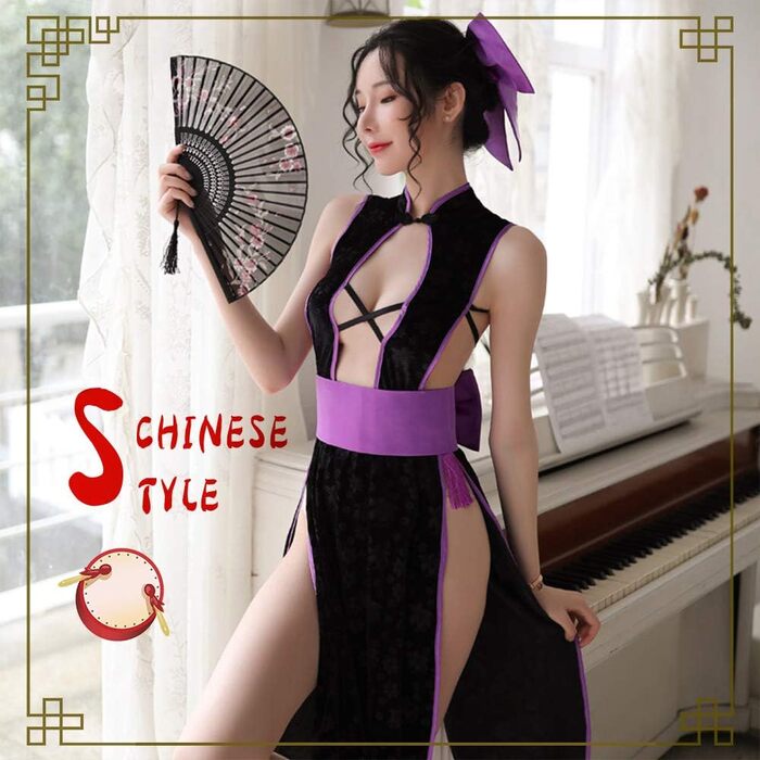 Сукня-костюм YOMORIO в стилі чеонсам з високим розрізом, фіолетовий, для косплею та вечірок