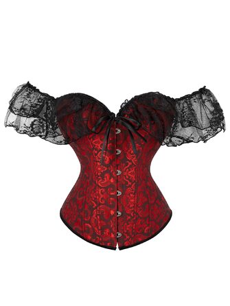 Корсет для жінок з шнурівкою, квітковий принт, вінтажний стиль, під грудьми, застібка спереду, бюстгальтер, талія, формувальна спідня білизна (XXL, B-темно-червоний)