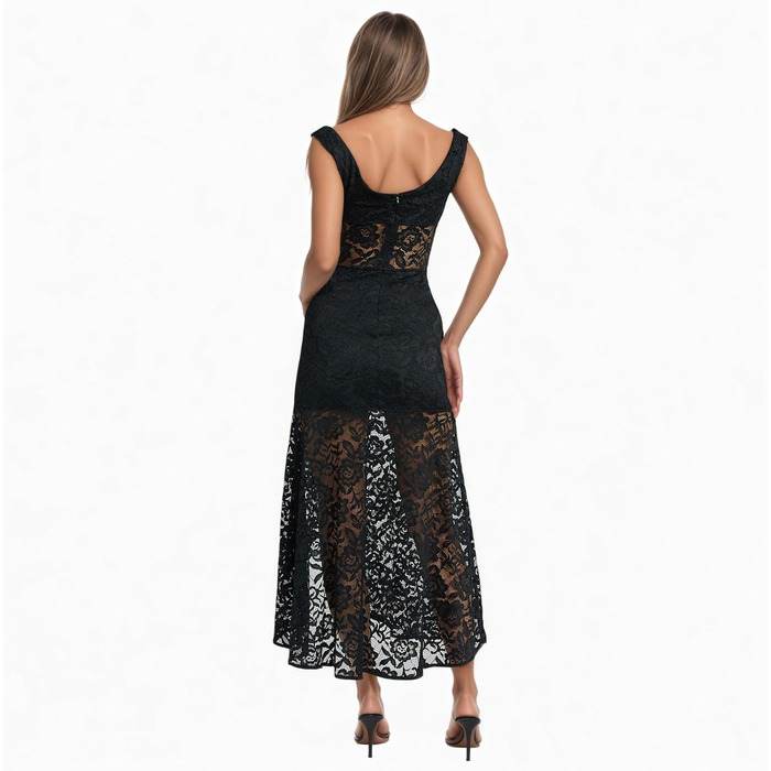 Сукня-макси прозора OCUH Pitzenkleid, чорна (L) - Ефектна вечірня сукня з високим розрізом