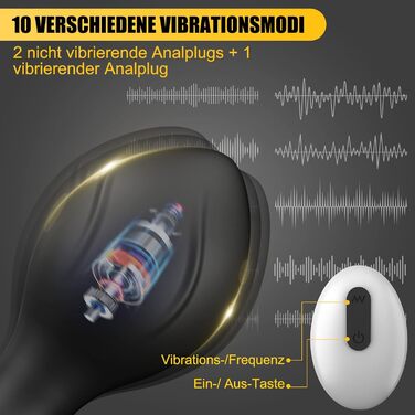 Набір анальних пробок Meeteel (4 шт.) з силікону з 12 режимами вібрації та 3 розмірами. Підходить для чоловіків та жінок, стимуляція простати.