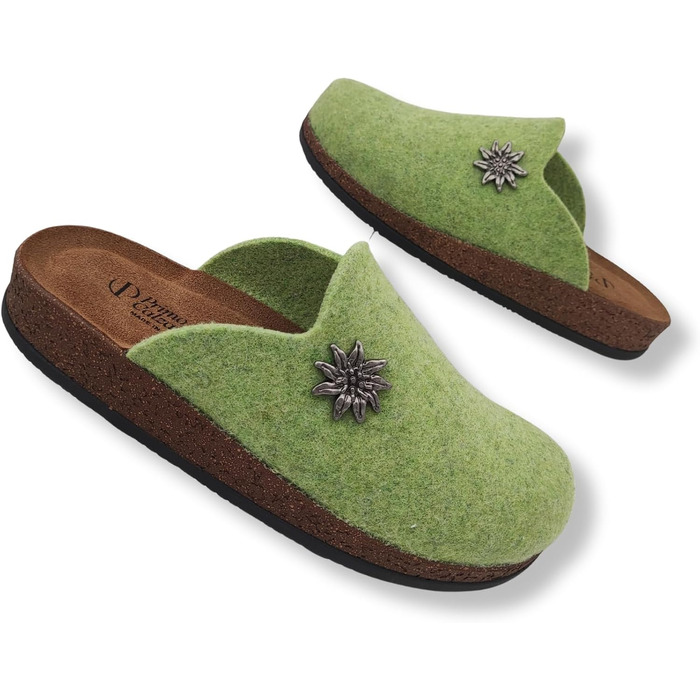 Зимові домашні капці Alpine Clogs з вареної вовни для чоловіків та жінок, теплі тірольські пантолети, Made in Italy, світло-зелені, розмір 39 EU