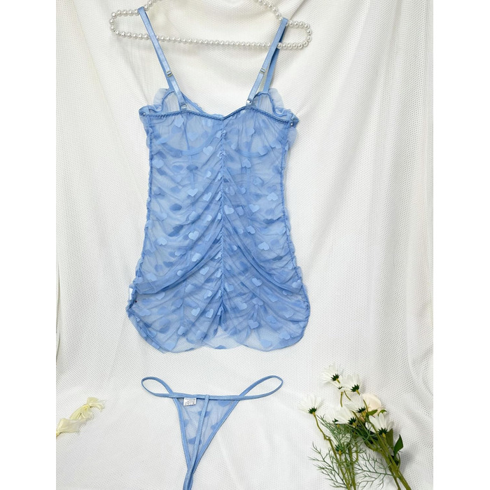 Жіноча мереживна піжама-комбінезон Aranmei – сексуальна мереживна нічна сорочка з вирізом збоку та ланцюжком (Блакитний, L)