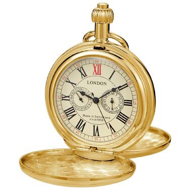 Скелетонний кишеньковий механічний годинник Tiong Vintage Steampunk з ланцюжком, римські цифри, золотий колір (45 Gold) — подарунковий набір з коробкою