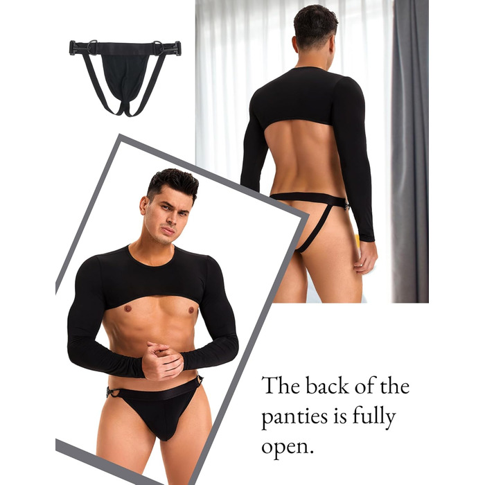 Костюм для чоловіків Ohmydear: сексуальна спідниця з довгим рукавом з шовку та шорти, чорний, XL