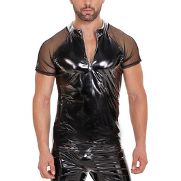 Чоловіча футболка з еластичної шкіри SDGHH-8MMDM, великі розміри, блискучий PVC, прозора сітка, латекс, чорний, 4XL