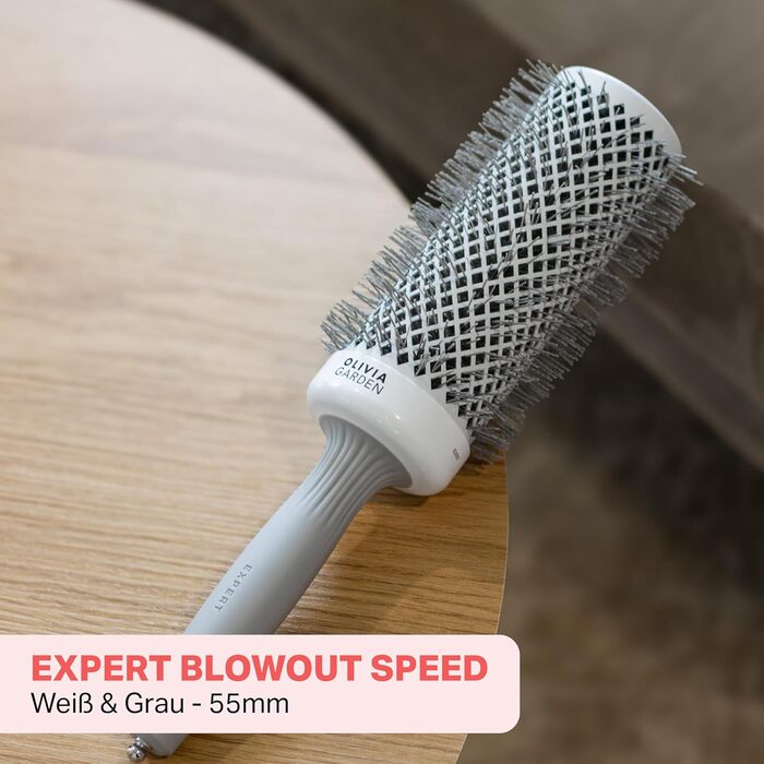 Професійний круглий стайлінг-фен Olivia Garden Expert Blowout Speed для швидкого висушування та об'єму волосся, 45 мм, біло-сірий