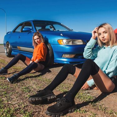 DRESHOW 3 пари довгих шкарпеток до коліна для жінок, смугасті гольфи (3 пари: чорні)