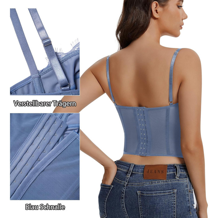 Корсетний топ для жінок з повним бюстом, корсаж з бретелями, сексуальний топ-кроп (Блакитний, XS)