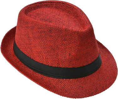 Солом'яний капелюх Федора (Trilby) для чоловіків, жінок та дітей — захисний сонцезахисний головний убір, червоний, розмір 60