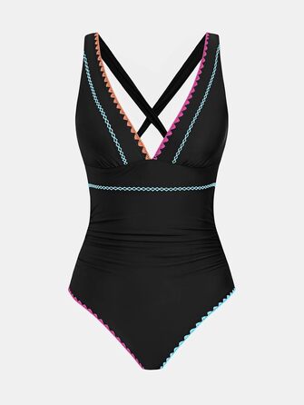 CUPSHE Цілісний купальник з V-подібним вирізом, регульовані бретелі, драпірування (Чорний, М)