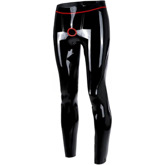 Чоловічі латексні лосини з кільцем на передній частині (чорний та червоний)
