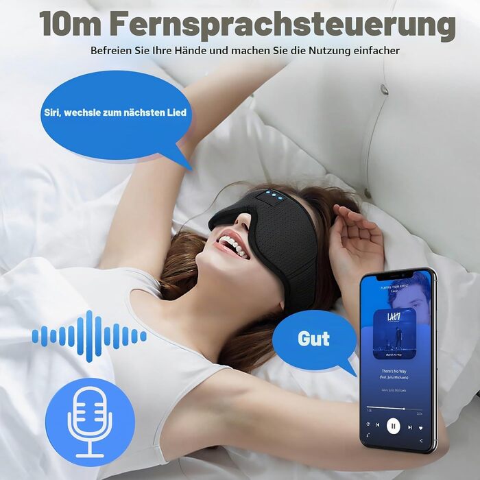 Маска для сну з Bluetooth-навушниками 3D, бездротові навушники для сну v5.4, дихаюча пов'язка для людей, що сплять на боці, для подорожей, йоги та медитації, миюча