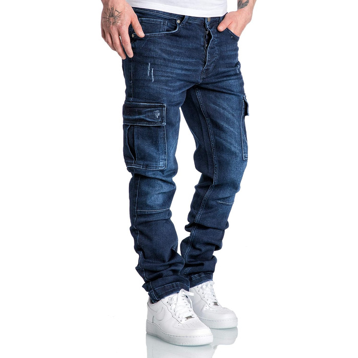 Чоловічі джинси-карго Amaci&Sons Regular Slim Denim з ефектом Destroyed, темно-сині, р. 32W/32L