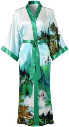 Шовковий халат-кімоно Ledamon для жінок, довгий, 100% шовк - класичний квітковий халат, нічна сорочка (універсальний розмір, пейзаж, весна)