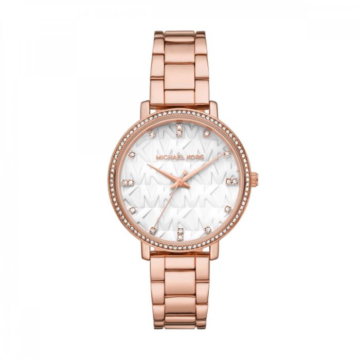 Жіночий годинник Michael Kors Pyper кварцовий, сталевий браслет, колір рожеве золото та білий циферблат