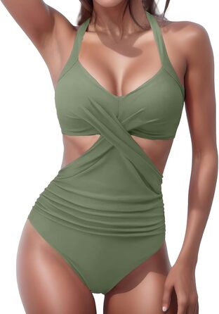 Купальник суцільний жіночий Einteiliger Monokini Pushup Wrap, зелений колір - 2026