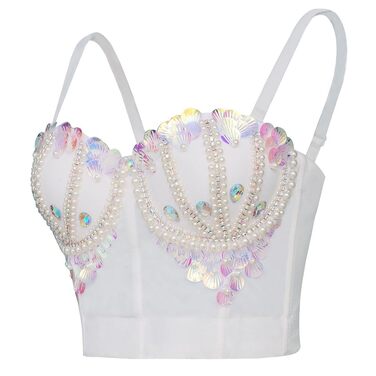 Жіночий бюстгальтер ROYAL MEELA з паєтками та корегуючим ефектом, топ-бюстгальтер, кроп-топ, клубний стиль, для вечірок, білий (XS)