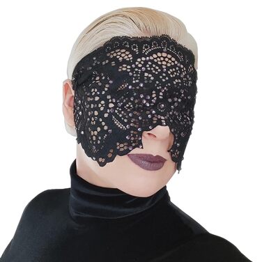 Ручна вишита мереживна маска на обличчя з камінням для жінок, чорна маска для маскараду, балу, карнавалу, весілля, бурлеску, косплею, Марді Гра (чорний колір з фіолетовим камінням)