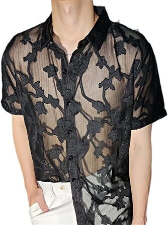 Прозора сорочка з коротким рукавом для чоловіків Yeuyyben, клубна сорочка, розмір EU S-M (65-72KG)