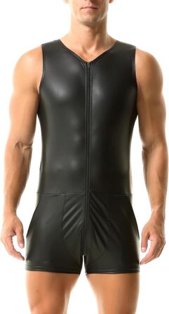 Чоловічі шорти без рукавів QiaTi з блискавкою, з екошкіри, боді з двома кишенями для повсякденного носіння та клубів (3XL, чорний)