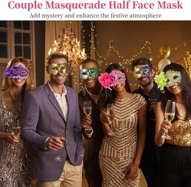 Маски для обличчя для пар з пір'ям та стразами, напівмаска, стрічки для свят та вечірок, 32 шт.
