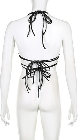 Топ FlyCC Rave з PU-шкіри для жінок: бралетт, рімінці, кроп-топ, ідеально для вечірок, танців та музичних фестивалів (чорний)