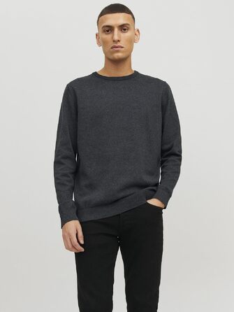Чоловічий трикотажний джемпер Jack & Jones JJebasic Knit з круглим вирізом, темно-сірий меланж, розмір M
