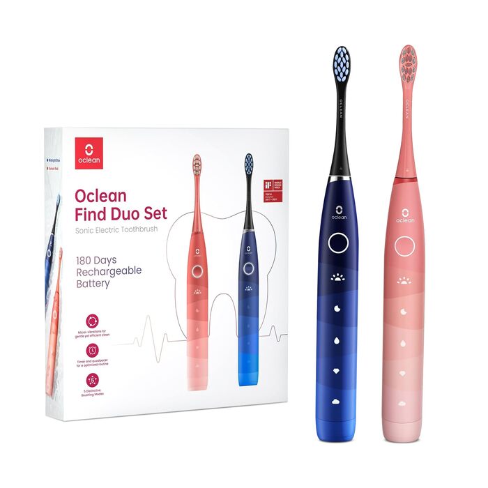 Електрична сонічна зубна щітка Oclean Flow Gift Set, 5 режимів, водонепроникна IPX7, біла (набір з дорожнім футляром та 6 насадками, до 180 днів роботи від одного заряду)