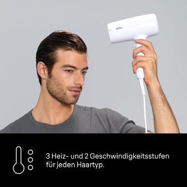 Фен для волосся Braun HD4.2 з дифузором та вузьким соплом, технологія Super IONTEC, 2100 Вт, 3 режими температури та швидкості, чорно-сірий (BRHD210E)