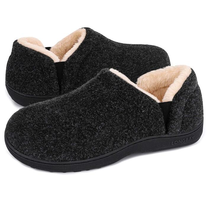 Чоловічі теплі зимові капці LongBay з ефектом пам'яті (Memory Foam), закриті тапочки, темно-сірі, розмір 42/43 EU