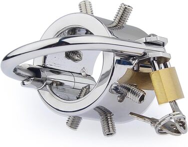 Сталевий кільце для яєчок, розтягувач яєчок, вага для яєчок, посилений кільце для пеніса з 6 знімними шипами CBT, замками та металевим ланцюгом. Кільце для пеніса, сексуальна іграшка для чоловіків, сріблястого кольору, комплект.