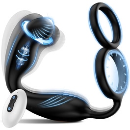 Вібратор для чоловіків для стимуляції простати, з обертанням на 360° та 10 режимами вібрації, анальний плагін з кільцем