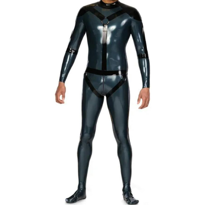 Комбінезон чоловічий з латексу TIANXIAOQWE, темно-синій, для вечірок та ролевих ігор, з чорною обробкою, 0,4 мм, розміри S-7XL