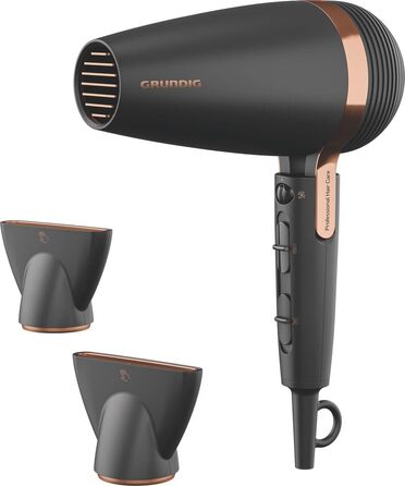 Фен для волосся Grundig HD 8080 2300W з іонною функцією, керамічним покриттям та Smart Sensor, професійний AC-двигун, чорний/розове золото